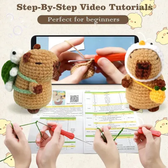 2 PCS Brown Capybara Crochet Kit - Backpack + Duck {3}
