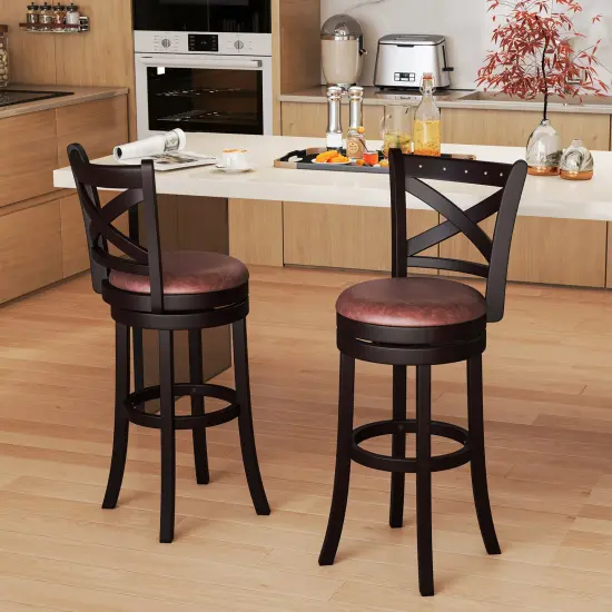 Set of 2 Swivel Bar Stools with Padded Seat and Ergonomic Backrest {3}