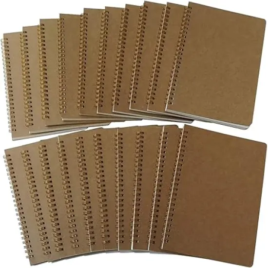 Spiral Notebook A5/Softcover Spiral Journal, Square Grid Pages, 50 Sheets (100 Pages), 8.45" x 5.8", Brown, 20 Pack {1}