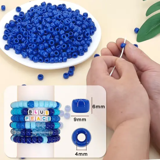MIIIM 1200PCS 6x9mm Pony Beads Bulk, Royal Blue Pony Beads for Bracelets Making Kit, Kandi, Hair Braids Crafts for Jewelry Making (Royal Blue) {5}