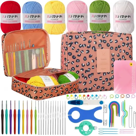 63Pcs Crochet Kit with 6 Colors Yarn - Leopard {1}