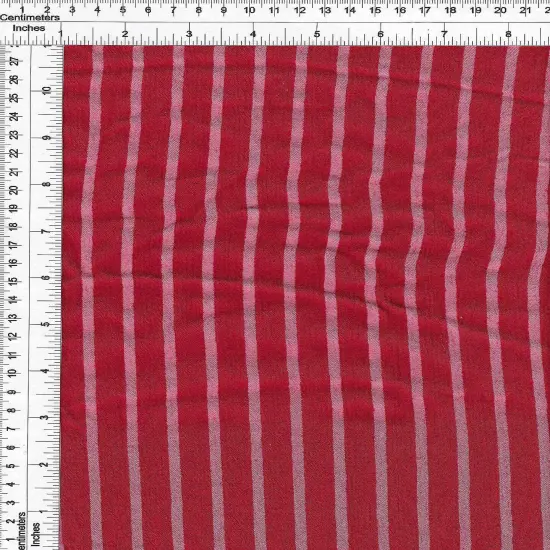 1 Yard Rayon Crepon Wash Vertical Stripe Yarn Dyed Woven Fabric Lightweight 51/52" Width RED {4}