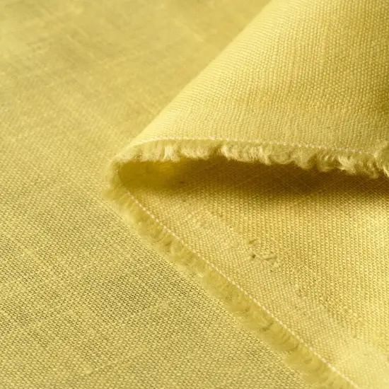 1 Yard Yellow Pure Linen Fabric 5.5 Oz, Stone Washed Midweight 54 Inch Solid Weave {5}