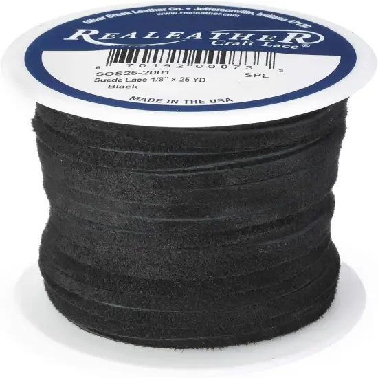 Realeather Suede Lace, 1/8" x 25 yd, Multicolors Available Black {1}