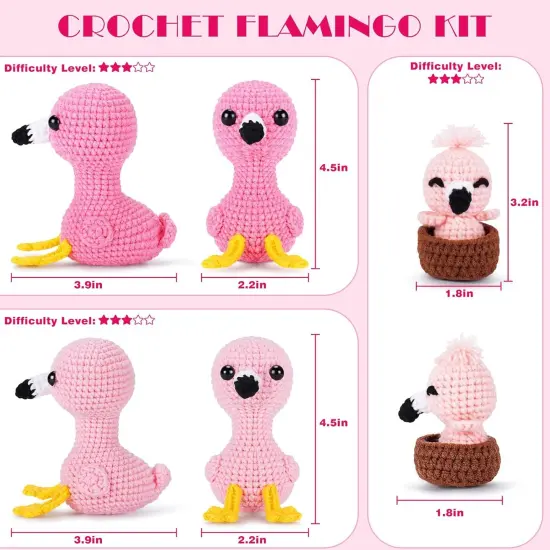 3PCS Flamingo Crocheting Kit - Flamingo Family (Pink) {3}