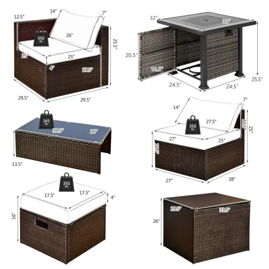 Outdoor 9 Pieces Patio Furniture Set with 50 000 BTU Propane Fire Pit Table Navy {5}