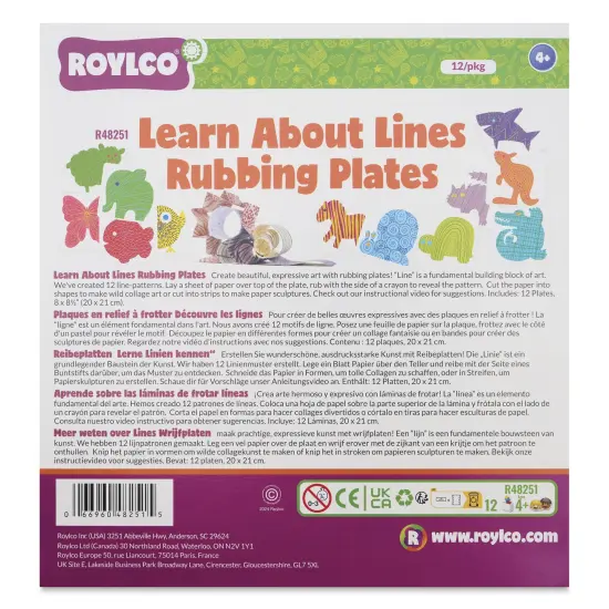 Roylco Rubbing Plates - Learn About Lines, 8" x 8-1/2", Set of 12 {1}