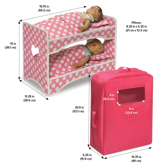 Badger Basket Double Doll Travel Case with Bunk Bed and Bedding - Pink {4}