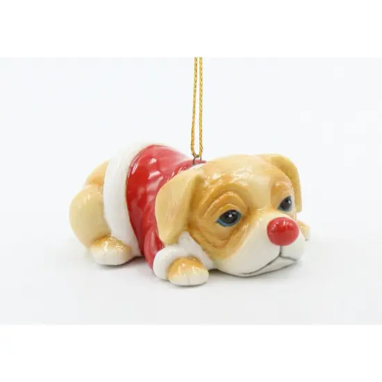 Ceramic Christmas Puppy in Red Coat Ornament, Christmas Tree Decor, Dog Lover Gift {3}