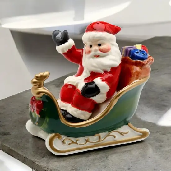 Ceramic Santa on Sleigh Salt and Pepper Shakers, Christmas Decor, Gift for Her {2}