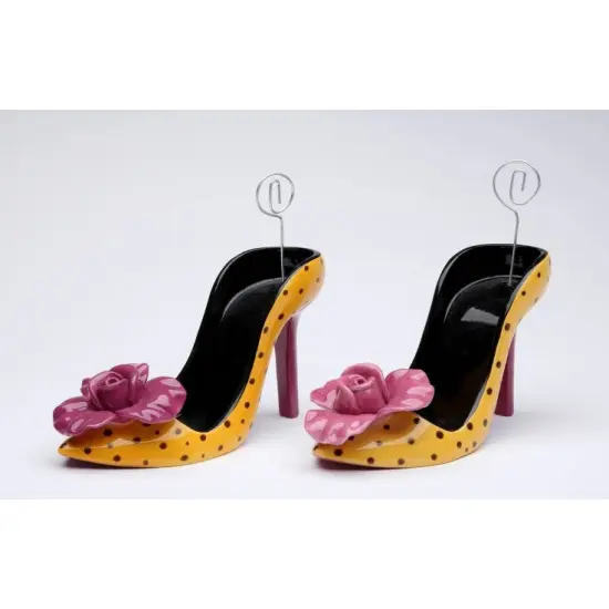Ceramic Heel With Purple Flower Cell Phone / Post-It Holder (Set Of 2), Wedding Decor, Name Card Holder {3}