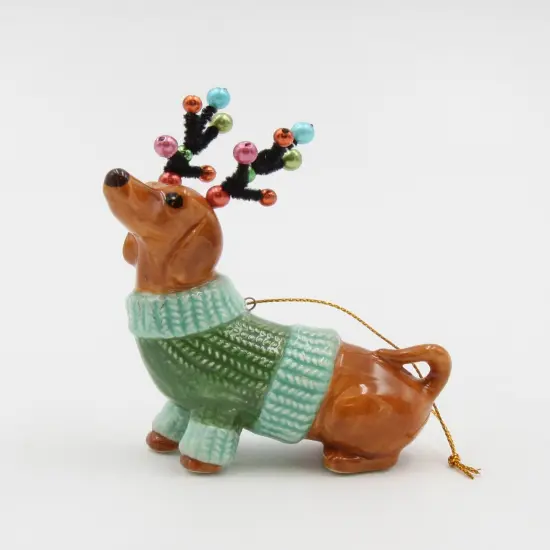 Ceramic Christmas Dachshund Ornament, Christmas Tree Decor, Dachshund Owner Gift, Dog Lover Gift {2}