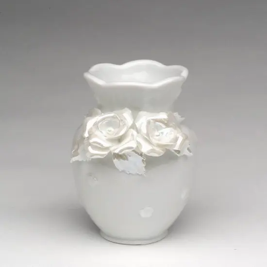Ceramic White Vase with Rose Flowers, Wedding Decor, Gift for Her, Gift for Mom, Home Decor {3}