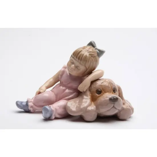 Ceramic Little Girl Sleeping on Dog Figurine, Dog Lover Gift, Pet Loss Gift, Kids' Room Decor {3}