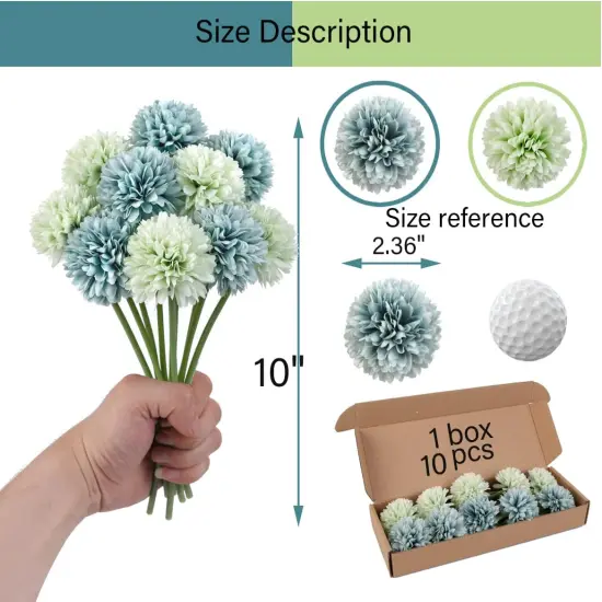 10 Pcs Fake Silk Artificial Chrysanthemum Ball - Blue Green {2}