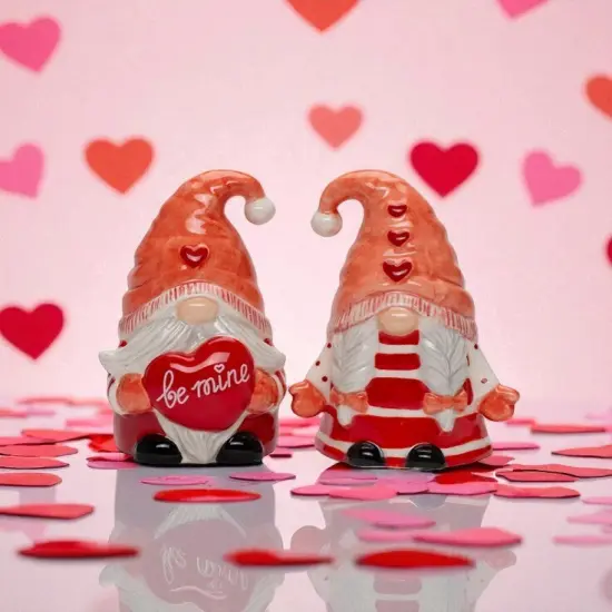 Ceramic Valentine Red Gnome Salt and Pepper Shakers, Fairy Garden Decor, Kitchen Decor, Valentines Decor, Gnome Collector Gift {1}