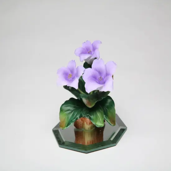 Ceramic Violet Flowers on Glass Base Figurine, Gift for Her, Gift for Mom, Home Decor {3}