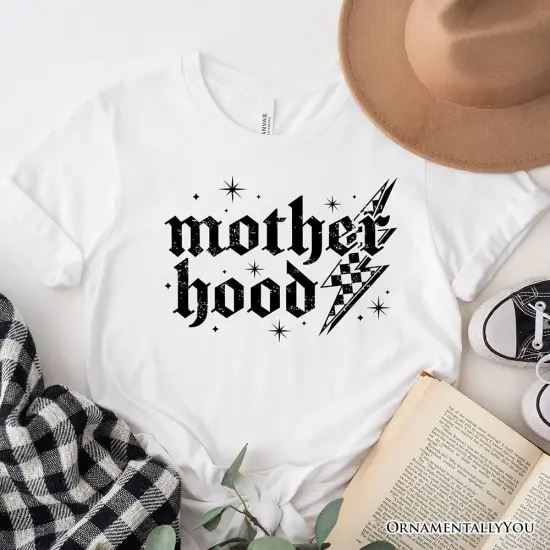 Checkered Motherhood Lightning T-Shirt, Black and White Retro Tee for Strong Mothers {1}