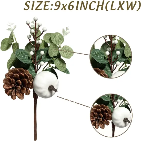 6PCS Greenery Stems with White Pumpkin Pinecones {2}