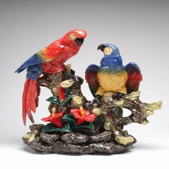 Ceramic Parrot Birds Statue, Bird Watcher Gift, Centerpiece Decor {2}