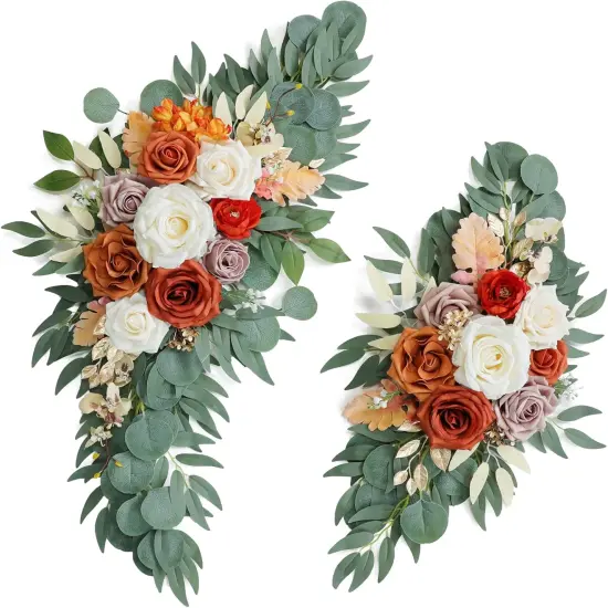 Artificial Burnt Orange & Cream Wedding Arch Flowers (Set of 2) {1}
