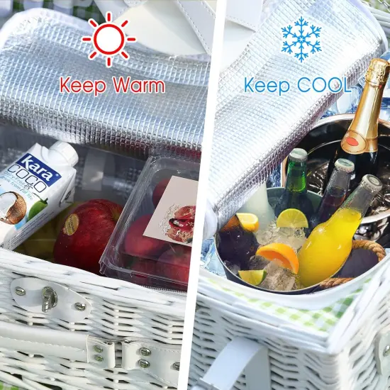 Wicker Picnic Basket for 4 with Waterproof Picnic Blanket and Insulated Cooler, Willow Hamper for Camping {4}