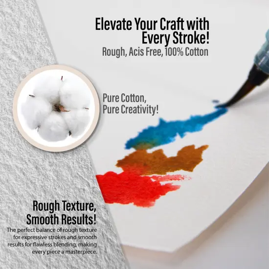 Pintar Watercolor Paper Block, 100% Cotton, 140lb/300gsm, Rough Grain, 20 Sheets, 12”x9" Paper Pad | Watercolor Book for Gouache, Oil and Drawing - Water Color Paper Pad for Painting & Sketching {5}