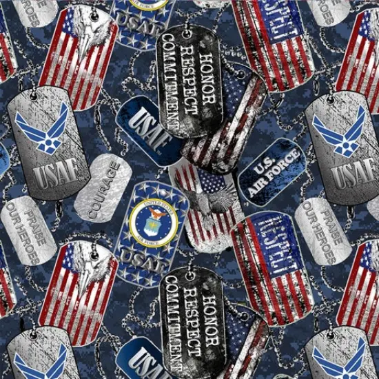 Sykel Enterprises Military Air Force Dog Tags Cotton Fabric by the Yard {1}