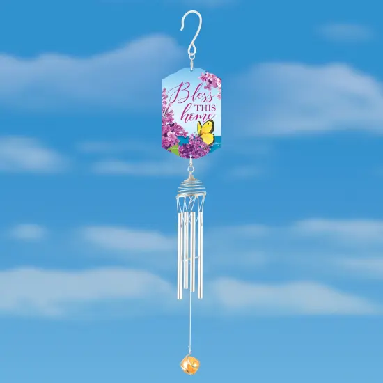 Collections Etc Bless This Home Butterfly Floral Hanging Windchime {1}