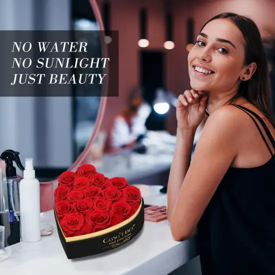 Preserved Roses Flowers for Delivery 16 Pcs, Forever Flores in Heart Box {4}