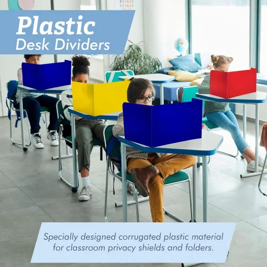 4E's Novelty Plastic Desk Dividers for Students - Pack of 20 - Bulk Colored Desk Privacy Panel - Plastic Classroom Dividers, Testing Dividers for Classrooms, Easy-to-Clean Durable, with Labels {5}