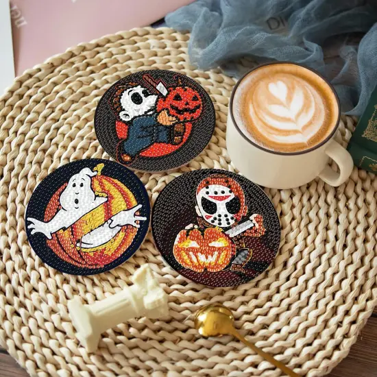 8 Pcs Diamond Painting Coasters,Halloween Diamond Painting Kits {4}