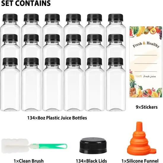 12pcs 8oz Plastic Juice Bottles with Caps, Clear Empty Reusable Water Bottles {3}