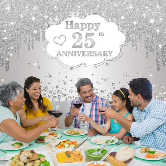 25th Wedding Anniversary Banner Decorations, Silver 25 th Wedding Anniversary {3}