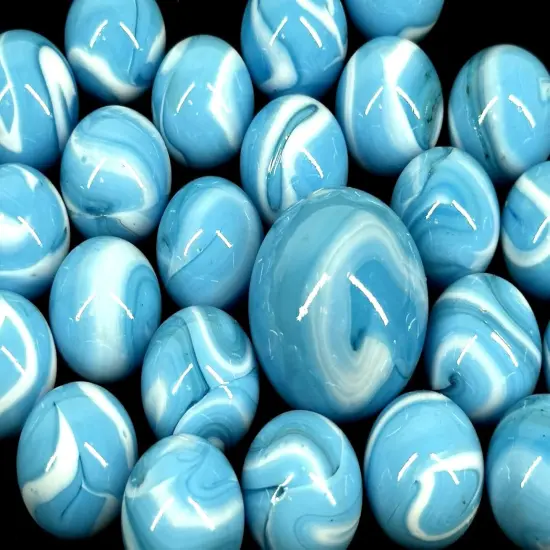 25 Glass Marbles AIR Blue/White Game Pack Shooter Swirl {1}