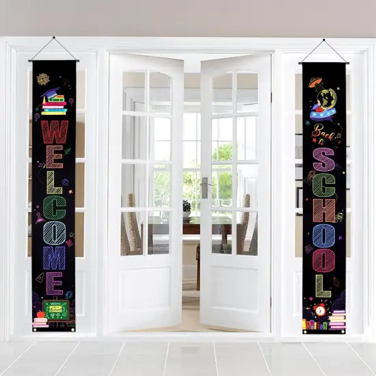 2Pcs Colorful First Day of School Porch Sign Banner 12x71 {4}