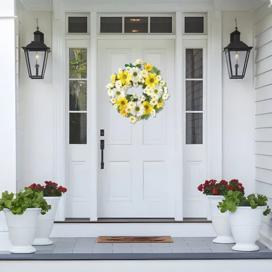 Collections Etc Mixed Yellow and White Daisy Wreath {6}