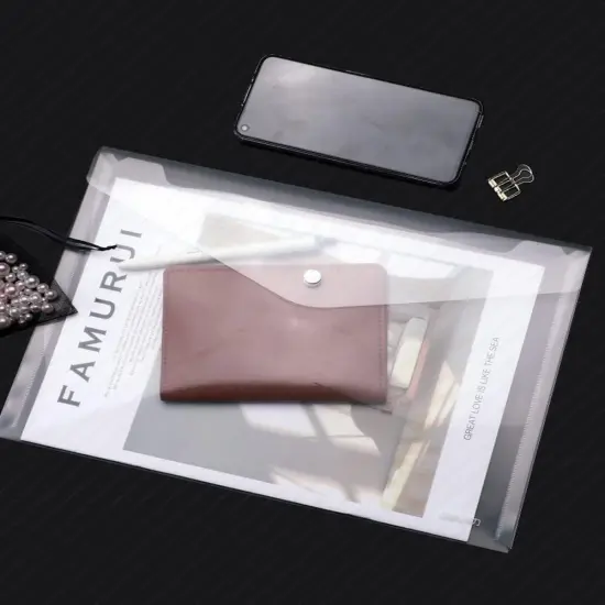 Poly Envelope 12 Pcs Document Envelopes with Snap Button Quality Clear Document Folder for A4 Size (&lrm;Clear) {4}
