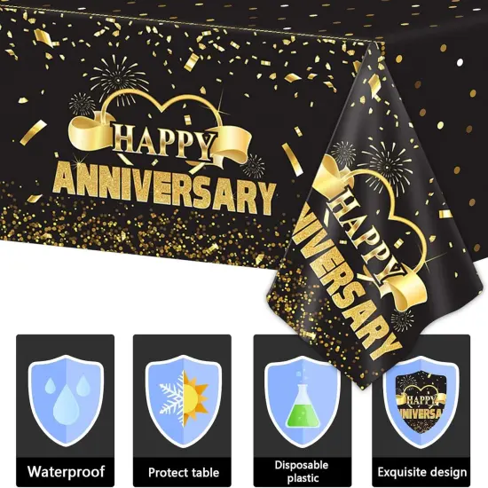 3 Pack Happy Anniversary Tablecloth Disposable Anniversary Party Decorations {3}