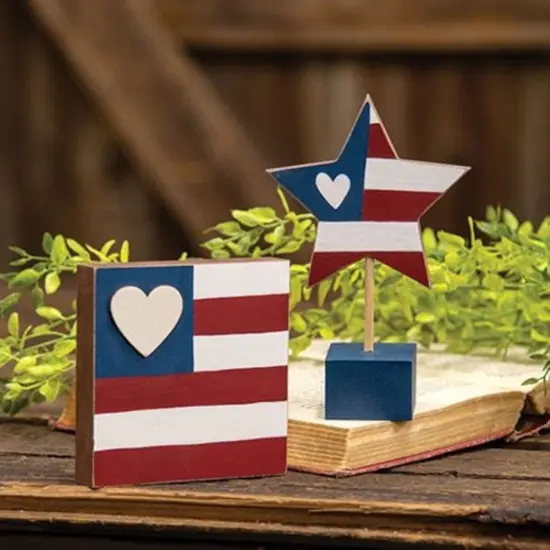 Americana Heart Flag Wood Block for Shelf or Table Decor {2}