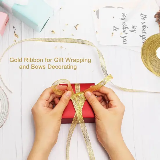 Gold Glitter Ribbon 3/8 Inch - 50 Yards {3}