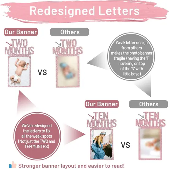 1st Birthday Photo Banner for Baby from Newborn to 12 Months, 1st Birthday Decorations {4}