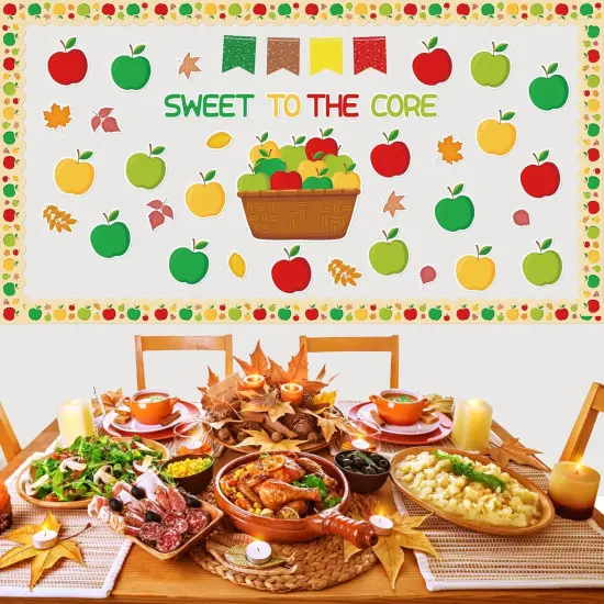 106Pcs Fall Apple Core Bulletin Board Classroom Decoration Set {5}