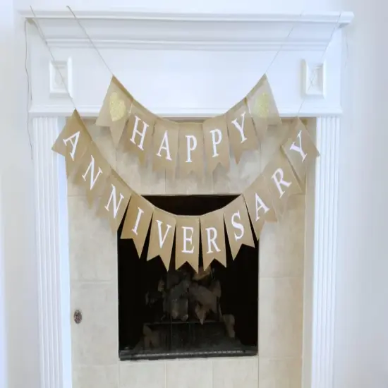 Happy Anniversary Burlap Banner for Wedding Anniversary Decorations {3}