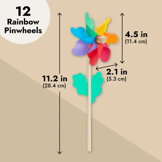 12-Pack Rainbow Flower Pinwheels for Yard and Garden - Wind Spinners and Outdoor Party Favors for Kids Ages 3-14, Pride and Birthday Decorations {4}