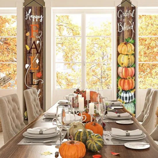 Happy Fall Y'all Porch Sign Grateful Autumn Pumpkin Hanging Banner {4}