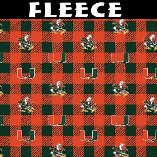 Licensed NCAA University of Miami Buffalo Plaid Fleece MIA-1190 Fabric by the Yard {1}