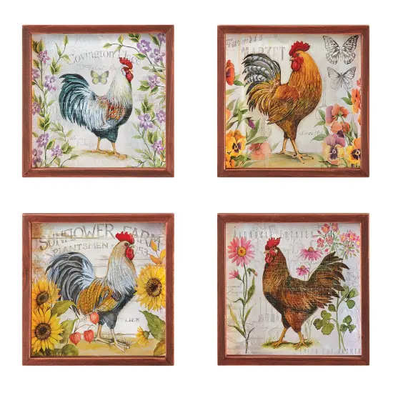 Collections Etc 4pc. French Country Rooster Wooden Framed Wall Set {2}