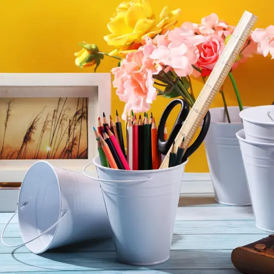 12 Pack Metal Buckets with Handle - WHITE {4}