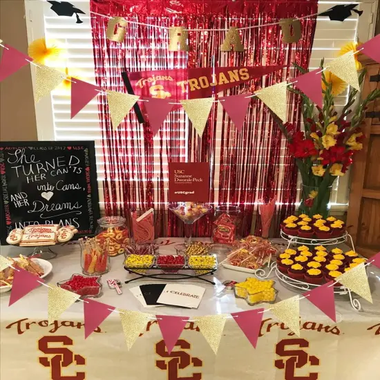 Graduation Decorations Maroon Gold 2025/Fall Bridal Shower/Burgundy Gold( 2pcs Triangle Banners) {2}